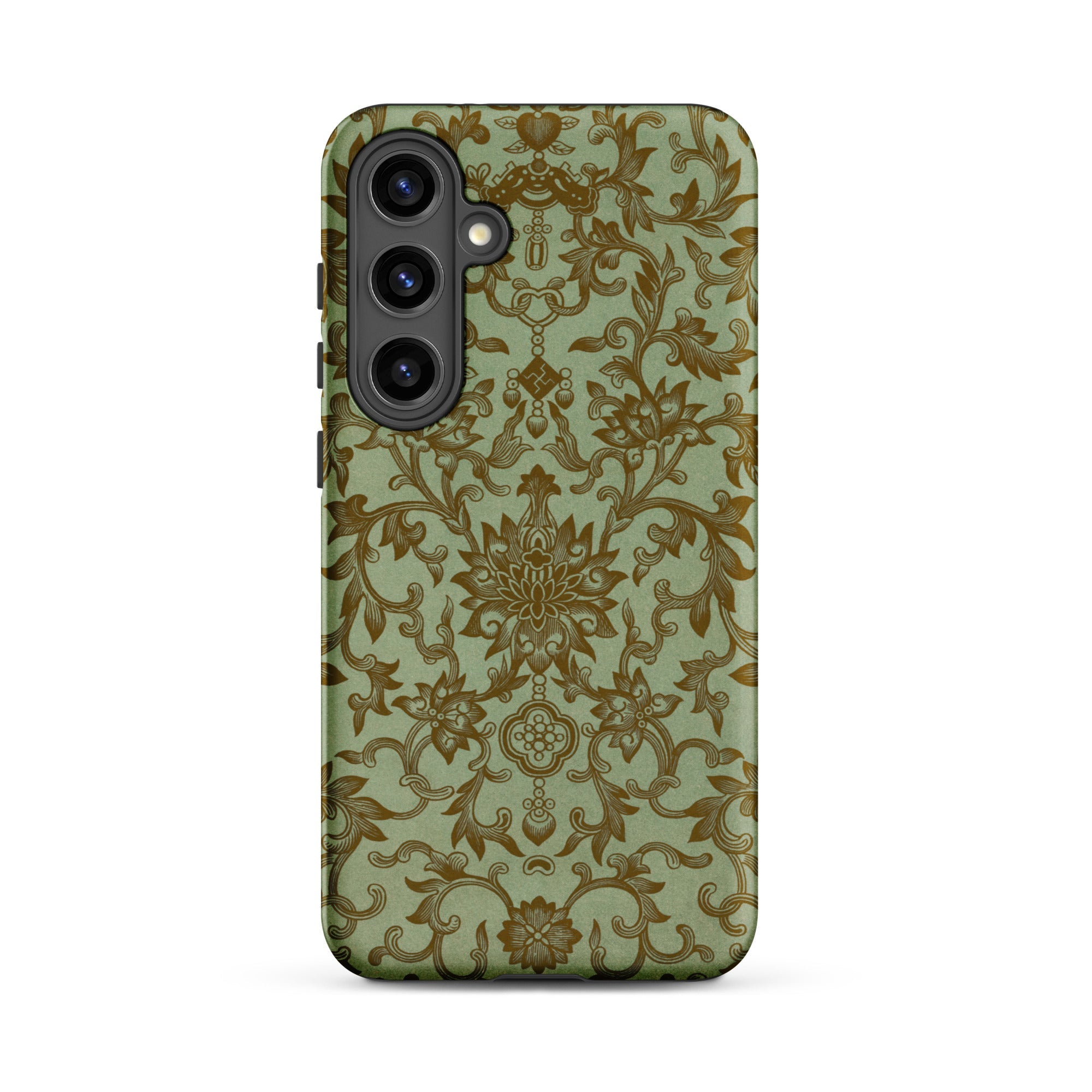 Earthy Chinese Florals Owen Jones Samsung Case, Galaxy S24 Plus / Matte, Smartphone Case Intricate Green Gold Floral Pattern