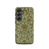 Earthy Chinese Florals - Owen Jones Samsung Case, Galaxy S25 / Matte, Smartphone Case Green Gold Floral Vine Pattern
