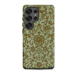 Earthy Chinese Florals - Owen Jones Samsung Case, Galaxy S25 Ultra / Matte, Smartphone Ornate Light Green Gold Floral Patterned Case