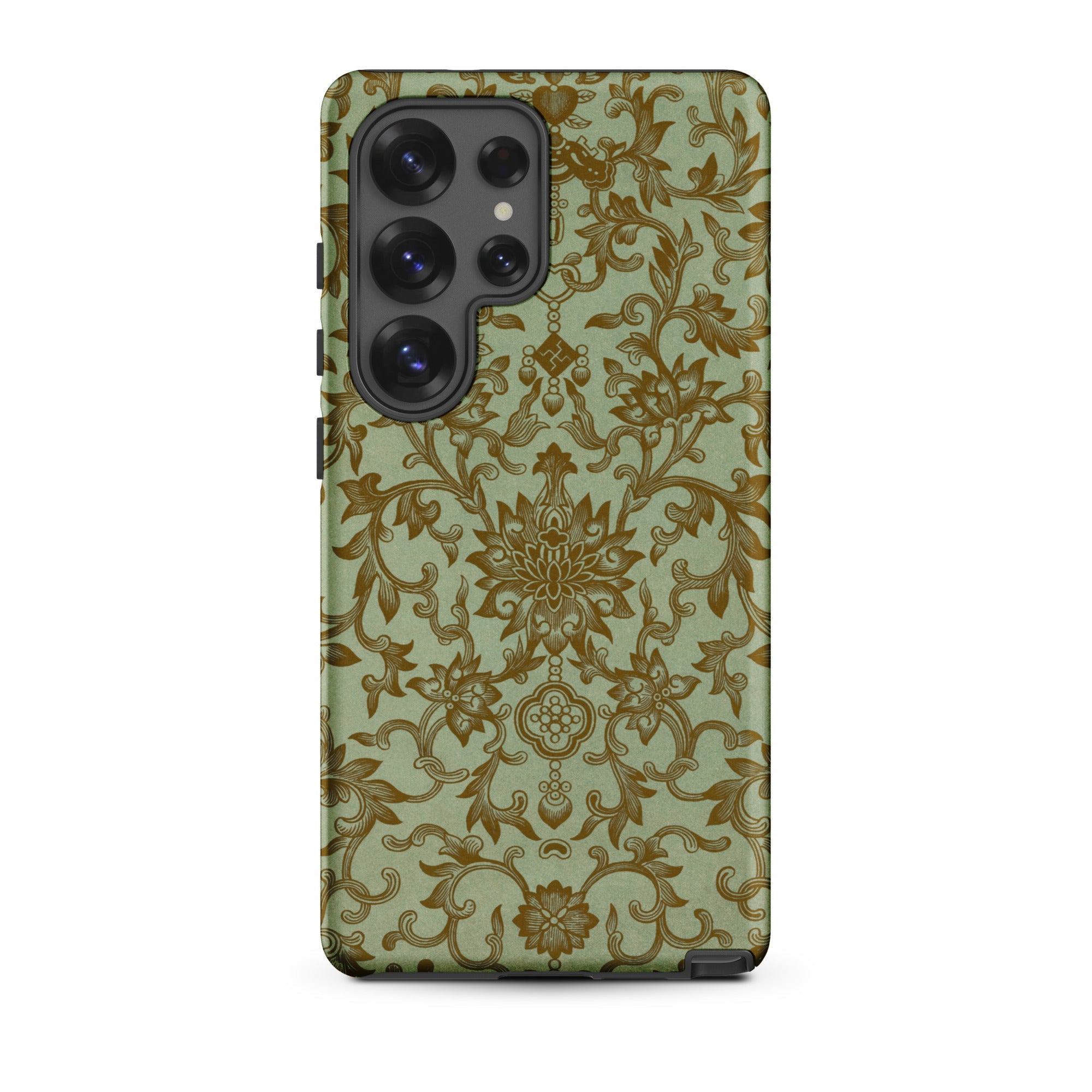 Earthy Chinese Florals Owen Jones Samsung Case, Galaxy S25 Ultra / Matte, Smartphone Ornate Light Green Gold Floral Patterned Case