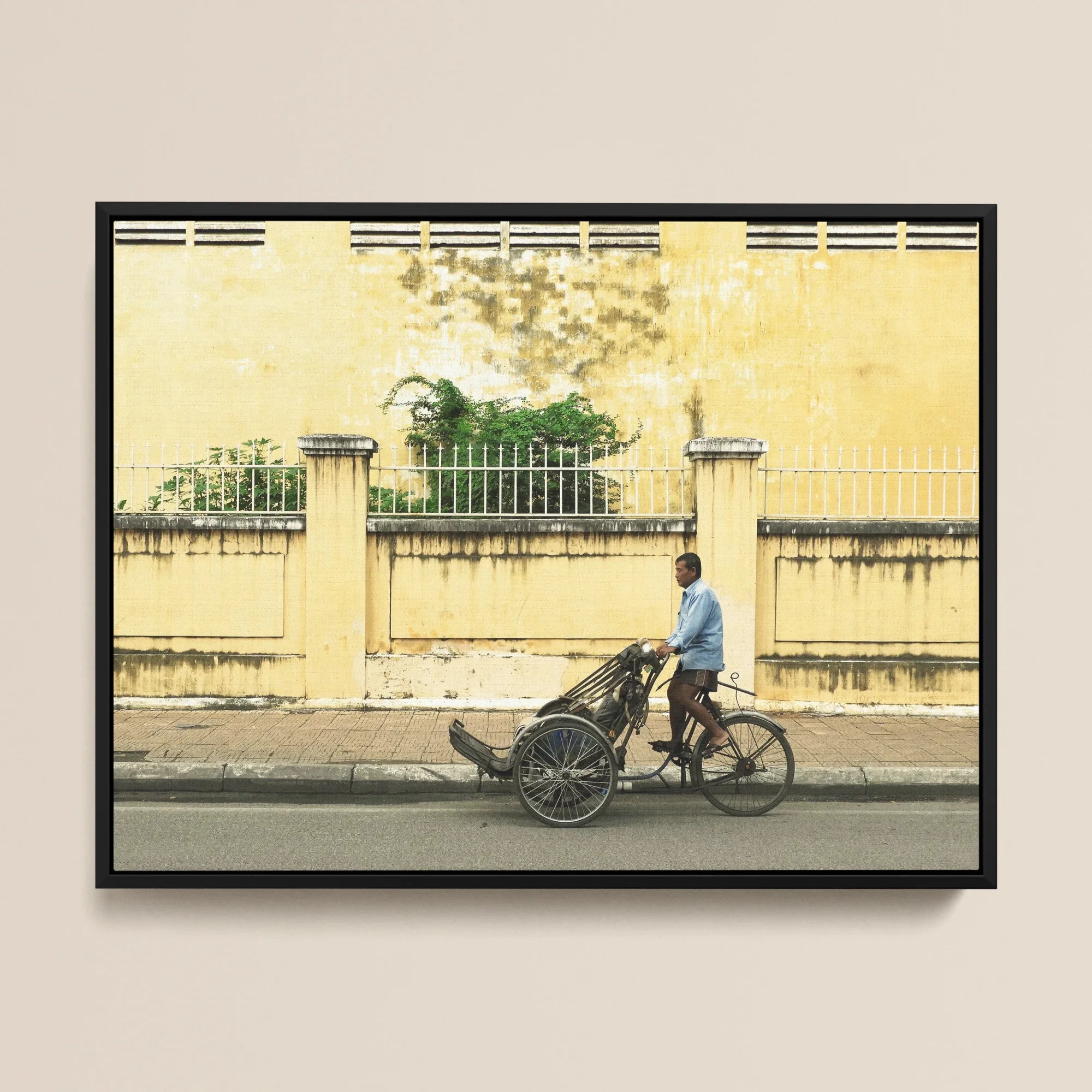 Easy Rider - Phnom Penh Photography Framed Canvas, Bicycle Rickshaw Rider Street