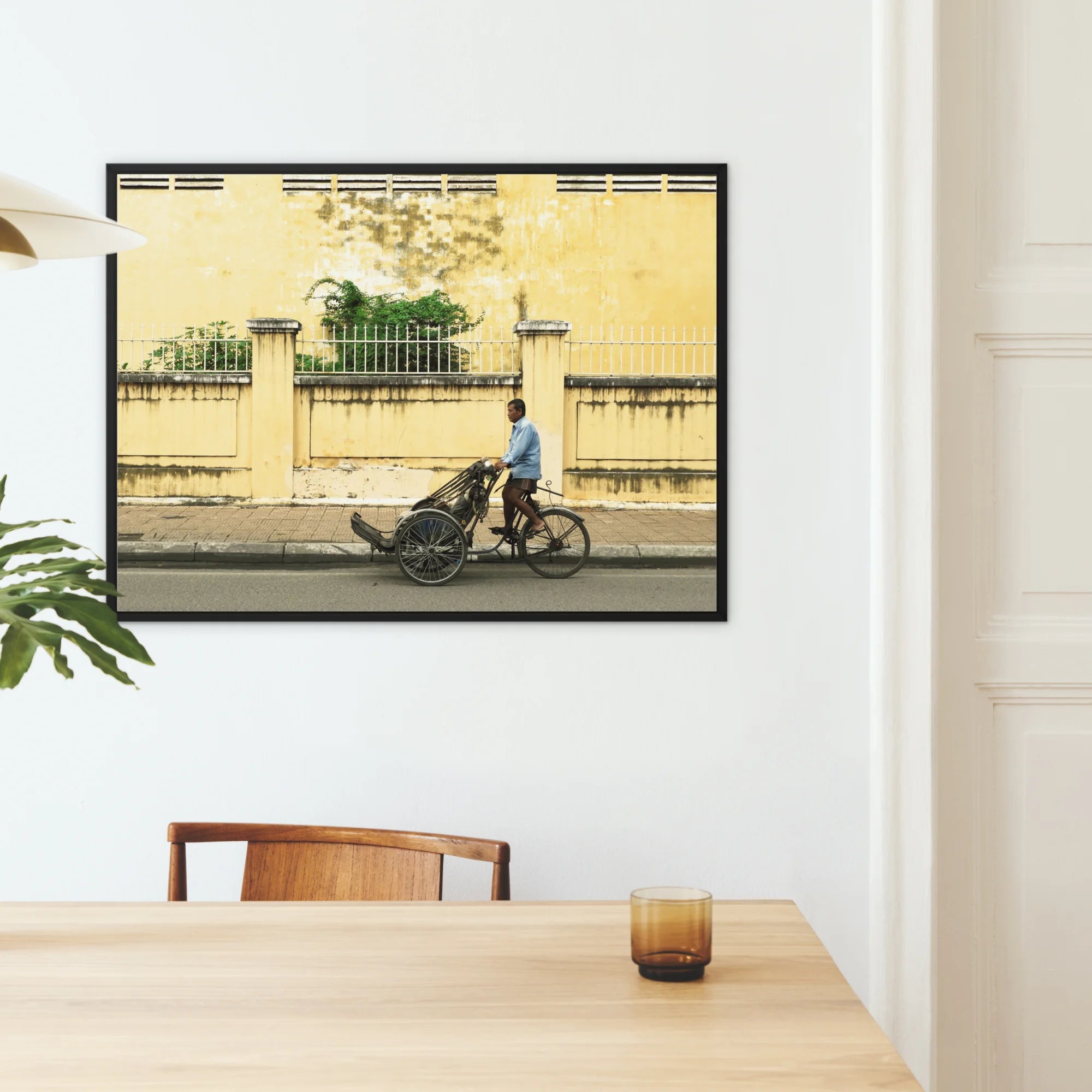 Easy Rider - Phnom Penh Photography Framed Canvas, Framed Photograph Person Bicycle Yellow Wall