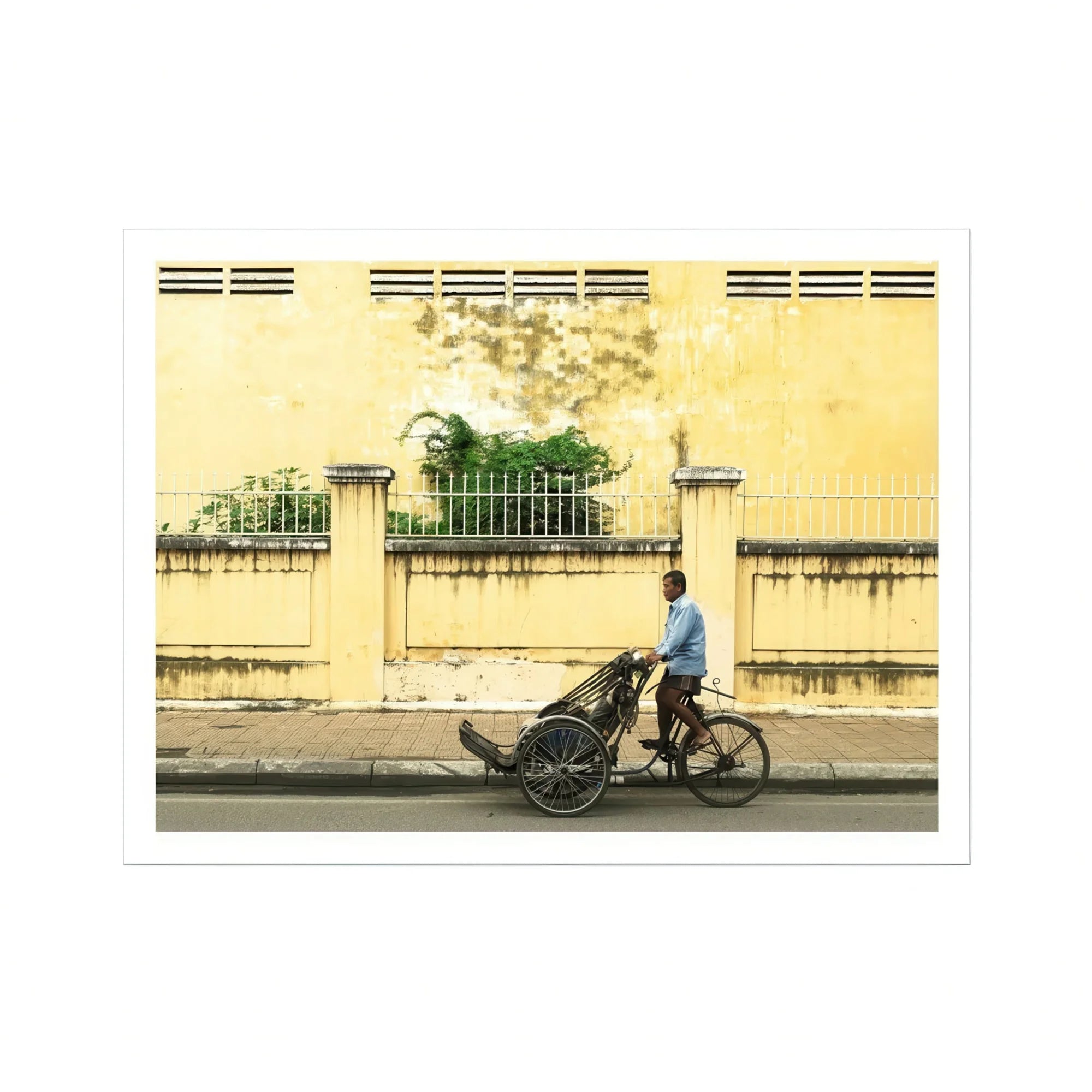 Easy Rider - Phnom Penh Rickshaw Photography Art Print, Cyclo Rickshaw Parked Street