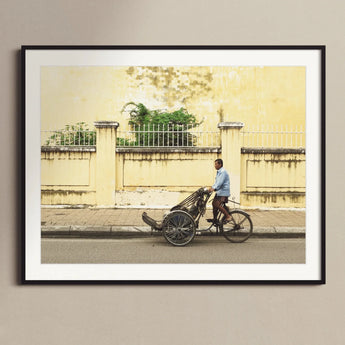 Easy Rider - Phnom Penh Rickshaw Photography Art Print, Framed Photograph Cyclo Driver Street