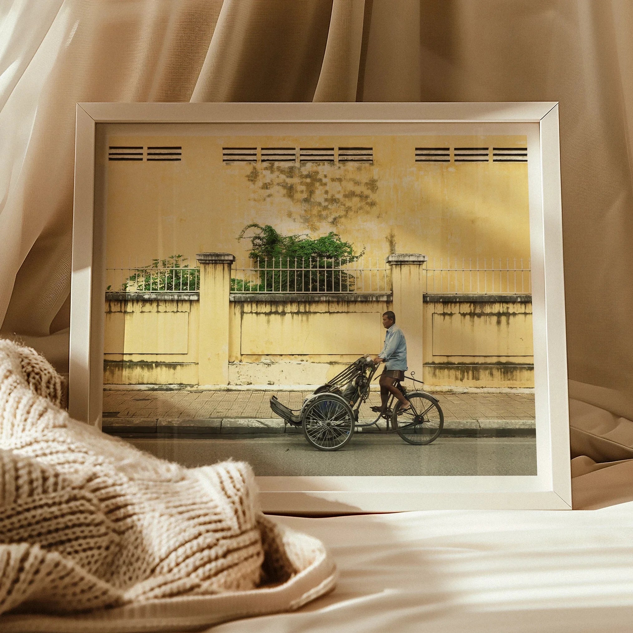 Easy Rider - Phnom Penh Rickshaw Photography Art Print, Framed Photograph Cyclo Driver Street Vietnam