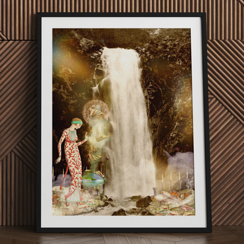 Greek sea witch Echo Siren art print in black frame.
