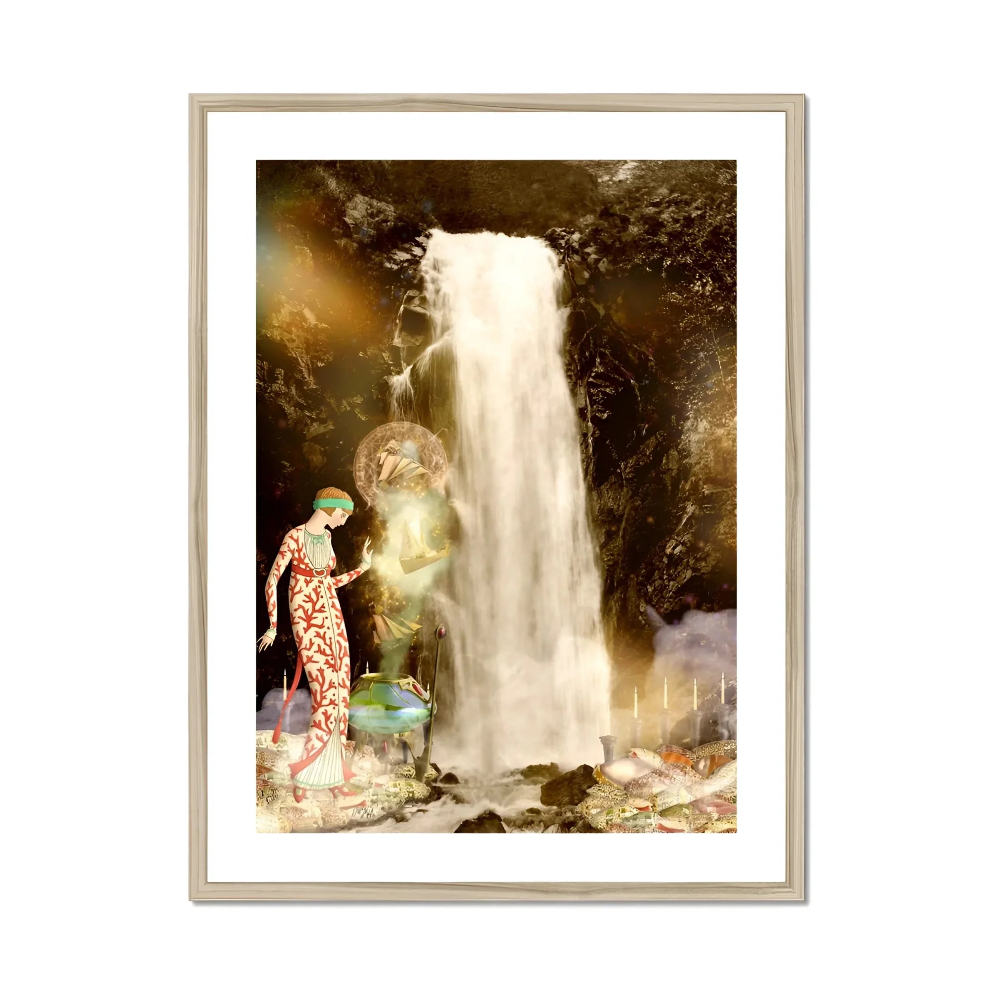 Echo the Siren Assassin - Greek Sea Witch Myth Art Print, Majestic Waterfall Rocky Cliffs