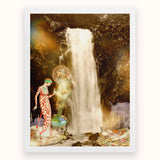 Echo the Siren Assassin - Greek Sea Witch Myth Art Print, Majestic Waterfall Rocky Cliffs Lush Mystical