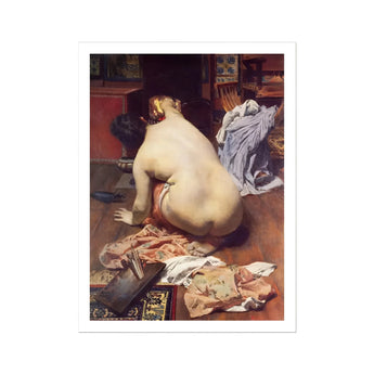 El Descanso De La Modelo - Antonio Cortina Farinós Art Print, 24x32’’ / 61x81cm / Unframed, Nude Figure Seated Turned Surrounded Fabrics
