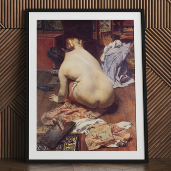 El Descanso De La Modelo - Antonio Cortina Farinós Art Print / Canvas Black-framed Art Print Classical Painting Nude Figure Interior