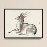 Elk - Kono Bairei Meiji-era Nihonga Deer Art Print / Canvas Framed Ink Wash Painting Spotted Deer Delicate Antlers Kōno Bairei’s Elk,
