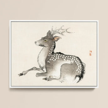Elk - Kono Bairei Meiji-era Nihonga Deer Art Print / Canvas Framed Ink Wash Painting Spotted Deer Delicate Antlers Kōno Bairei’s Elk,