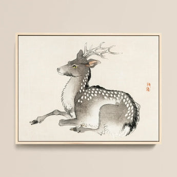 Elk - Kono Bairei Meiji-era Nihonga Deer Art Print / Canvas Framed Ink Wash Painting Spotted Deer Delicate Antlers Kōno Bairei’s Elk,