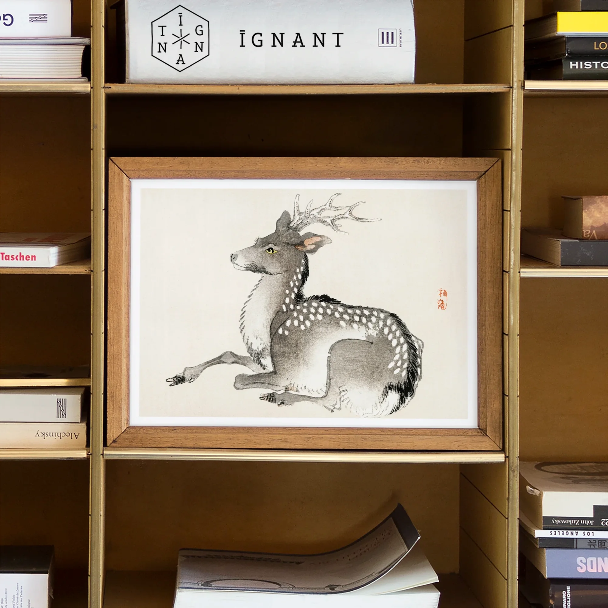 Elk - Kōno Bairei Meiji-era Nihonga Deer Art Print, Framed Ink Deer Antlers Spotted Fur