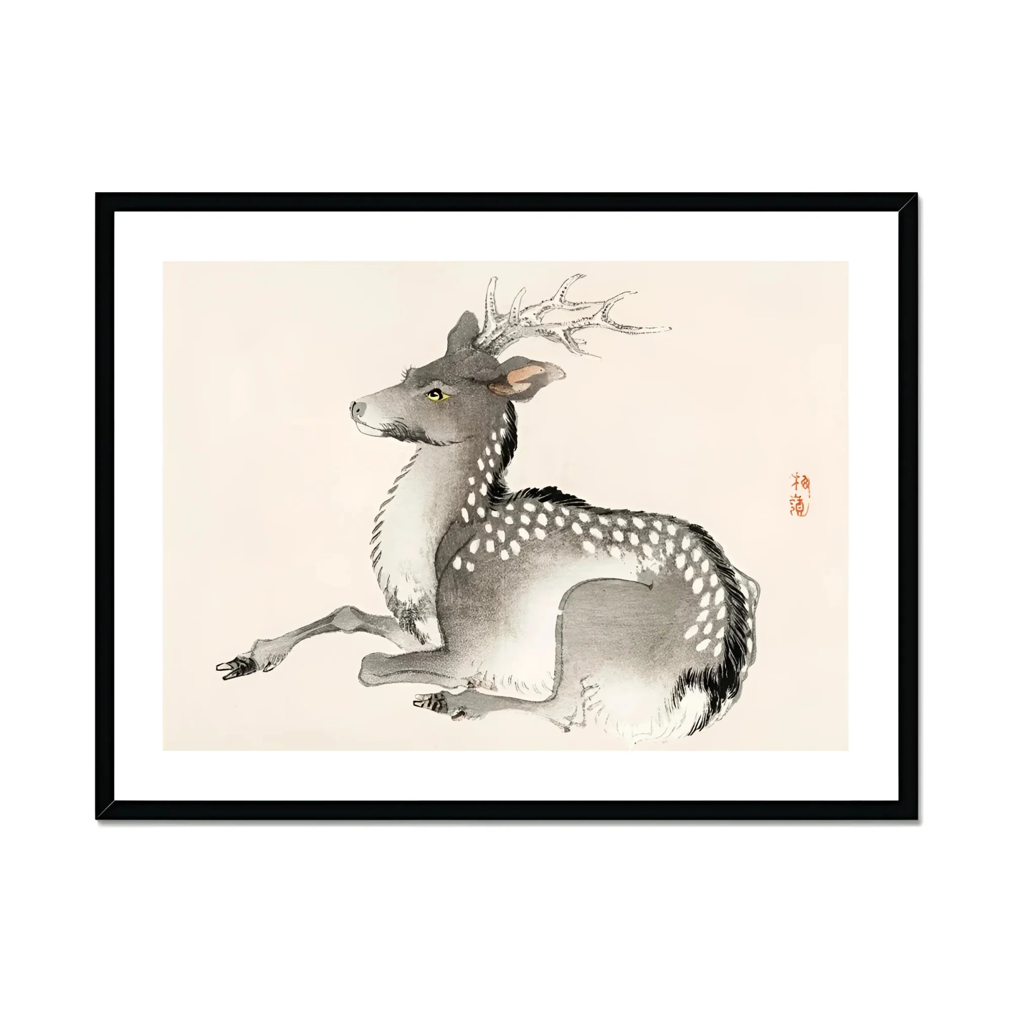 Elk - Kōno Bairei Meiji-era Nihonga Deer Art Print, Spotted Deer Antlers Ink Wash Painting Style