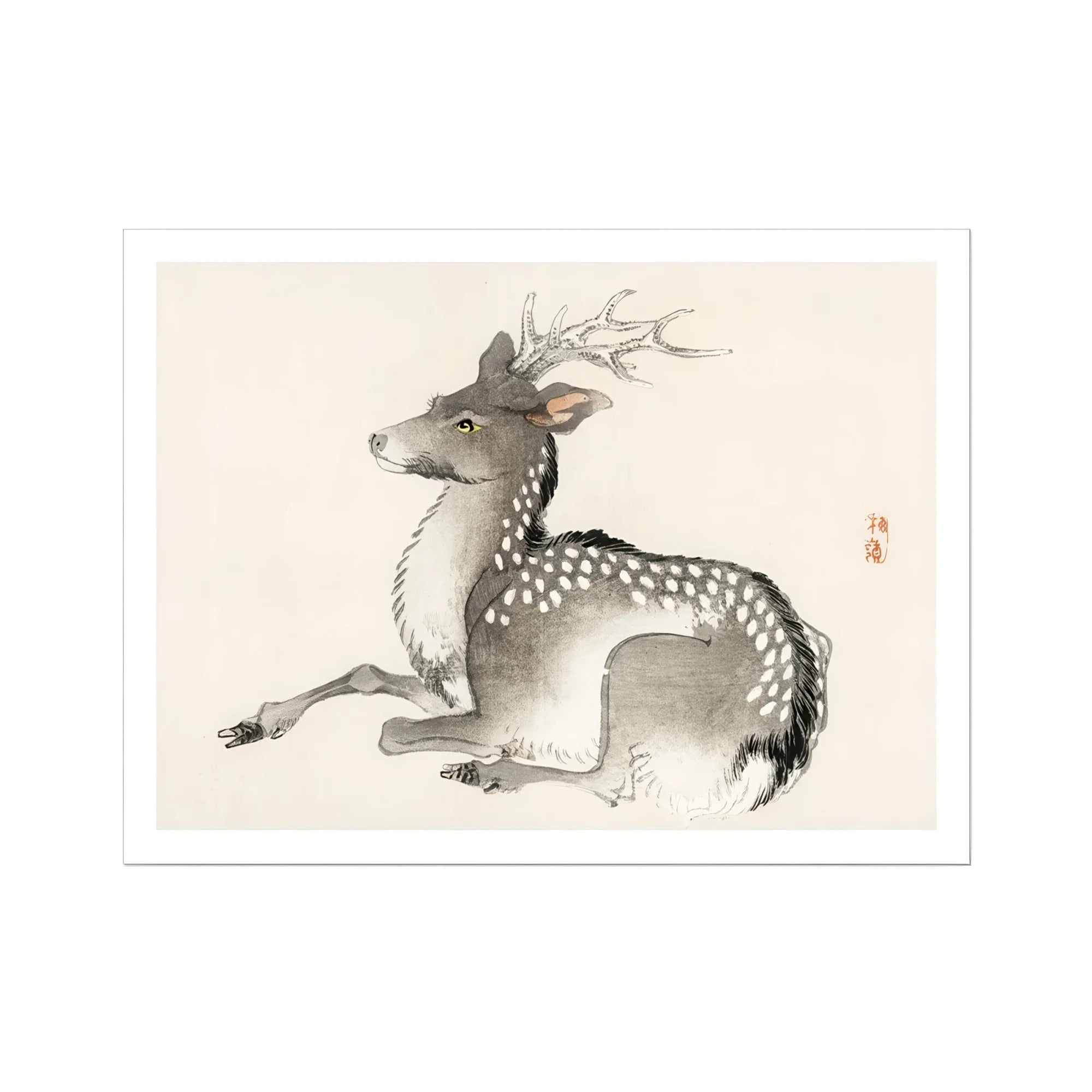 Elk - Kōno Bairei Meiji-era Nihonga Deer Art Print, Spotted Deer Antlers Rendered Traditional Asian Ink Wash
