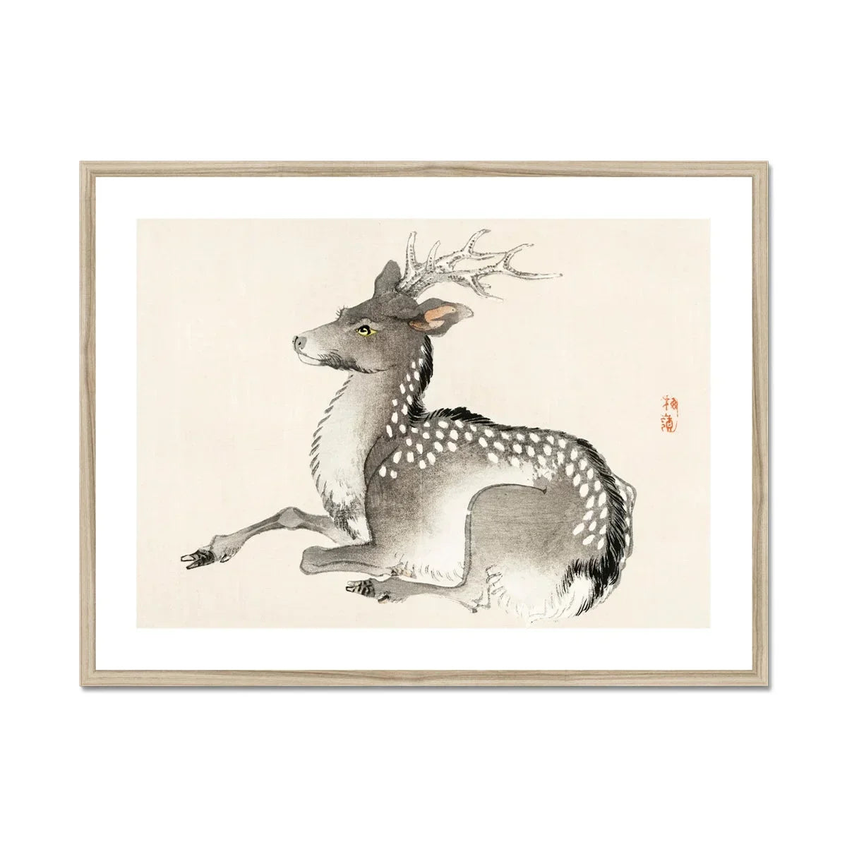 Elk Kōno Bairei Meiji Era Nihonga Deer Art Print, Spotted Deer Traditional Asian Ink Brush Painting Style