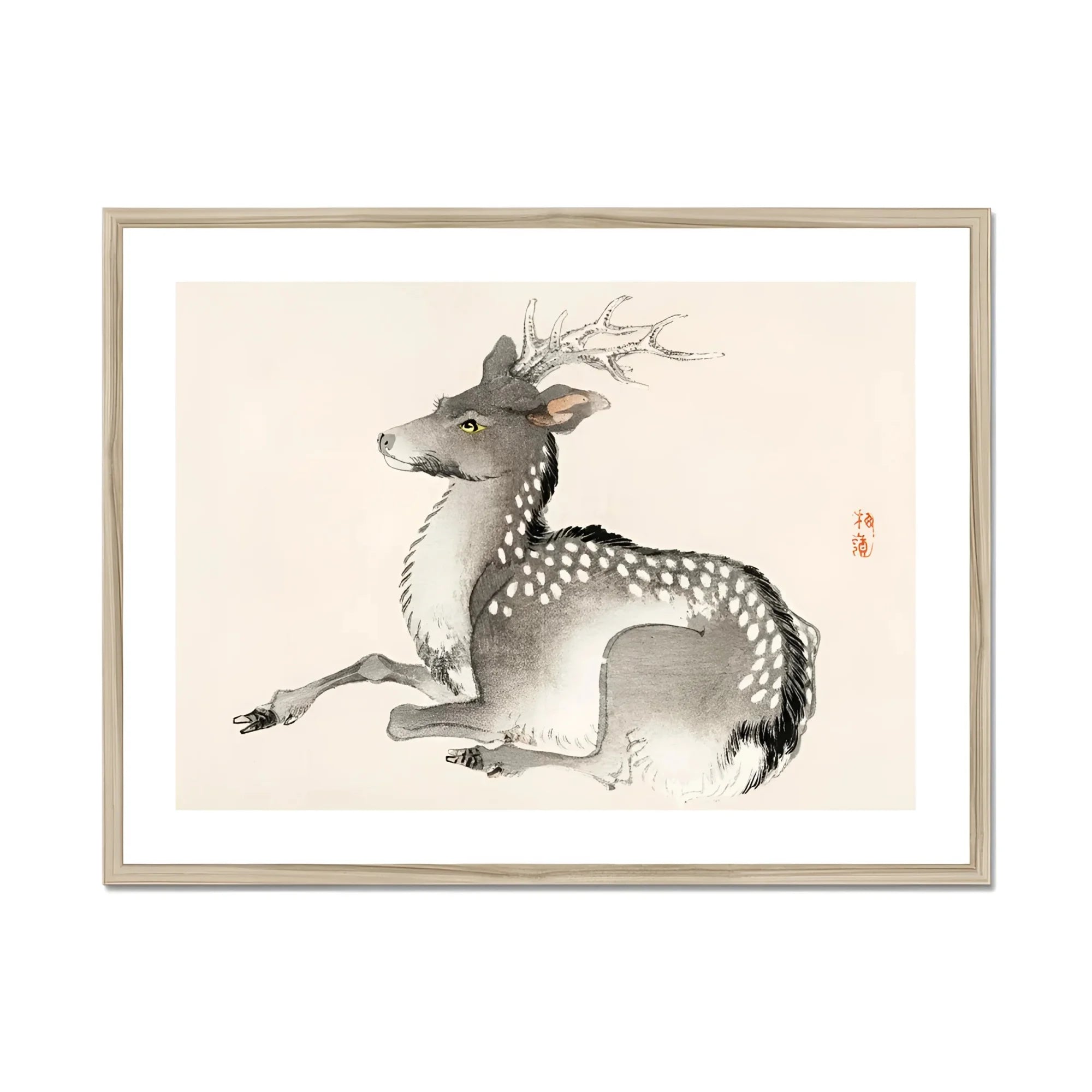 Elk - Kōno Bairei Meiji-era Nihonga Deer Art Print, Spotted Deer Traditional Asian Ink Brush Painting Style