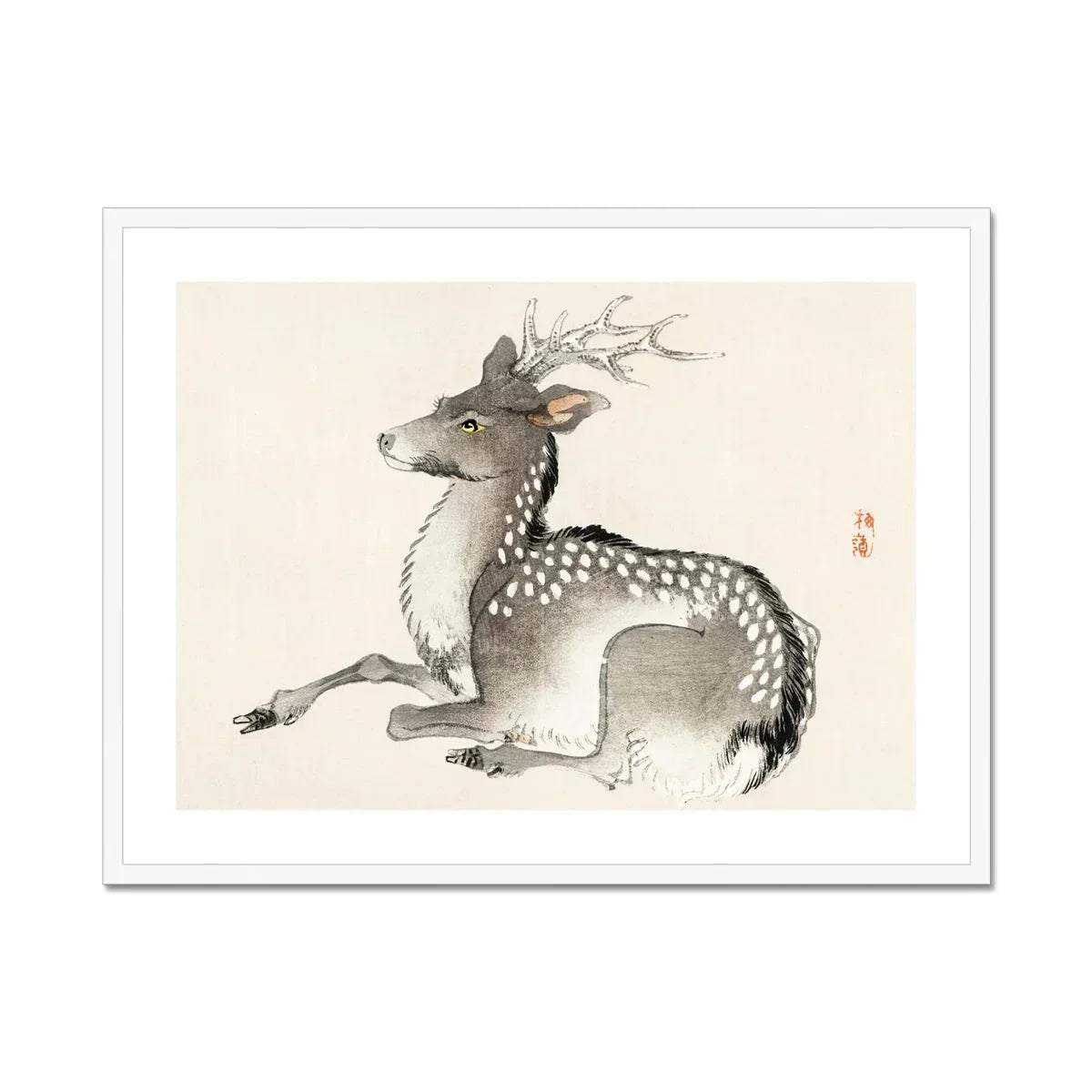 Elk Kōno Bairei Meiji Era Nihonga Deer Art Print, Spotted Deer Traditional Asian Ink Brush Painting Style