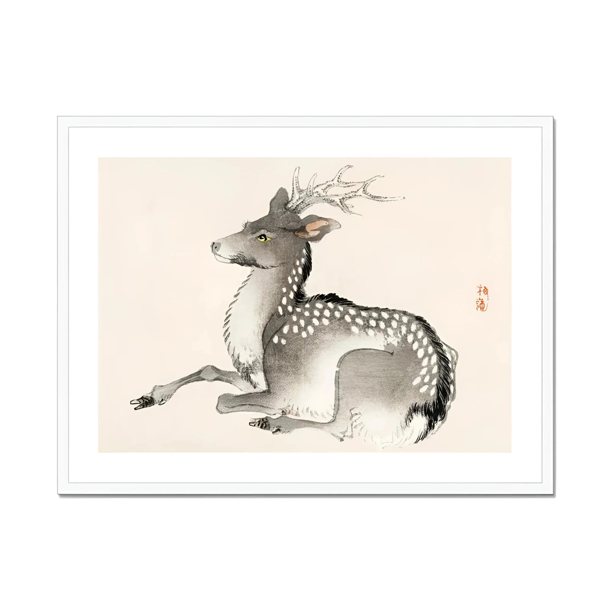 Elk - Kōno Bairei Meiji-era Nihonga Deer Art Print, Spotted Deer Traditional Asian Ink Brush Painting Style