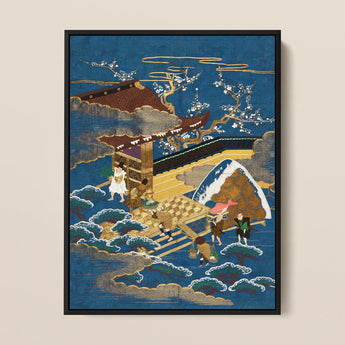 Embroidered Fukusa - Meiji Era Textile Art Print / Canvas, 12x16’’ / 31x41cm / Black Frame, Posters Prints & Visual Artwork, Toby Leon