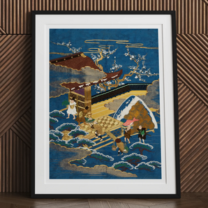 Embroidered Fukusa - Meiji Era Textile Art Print, Framed Japanese Art Print