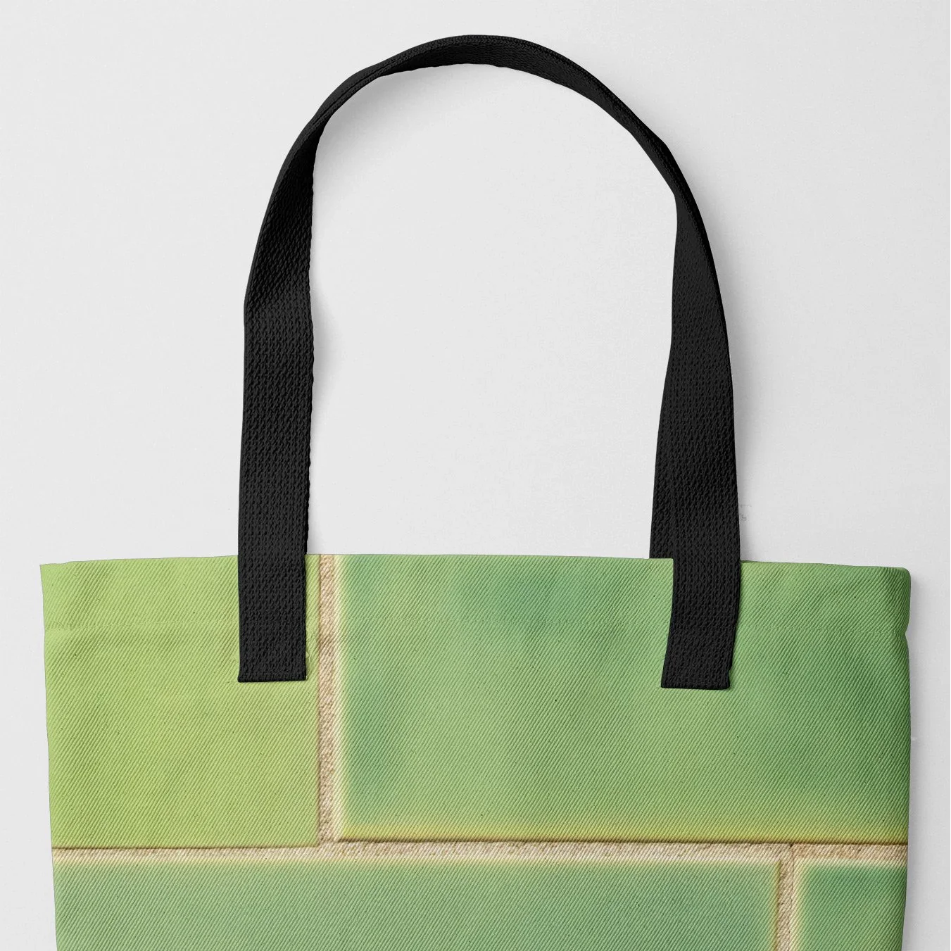 Emerald City - Green Ceramic Brick Shopping Tote, Black Handles, Emerebag-black, Green Tote Bag Black Handles Geometric