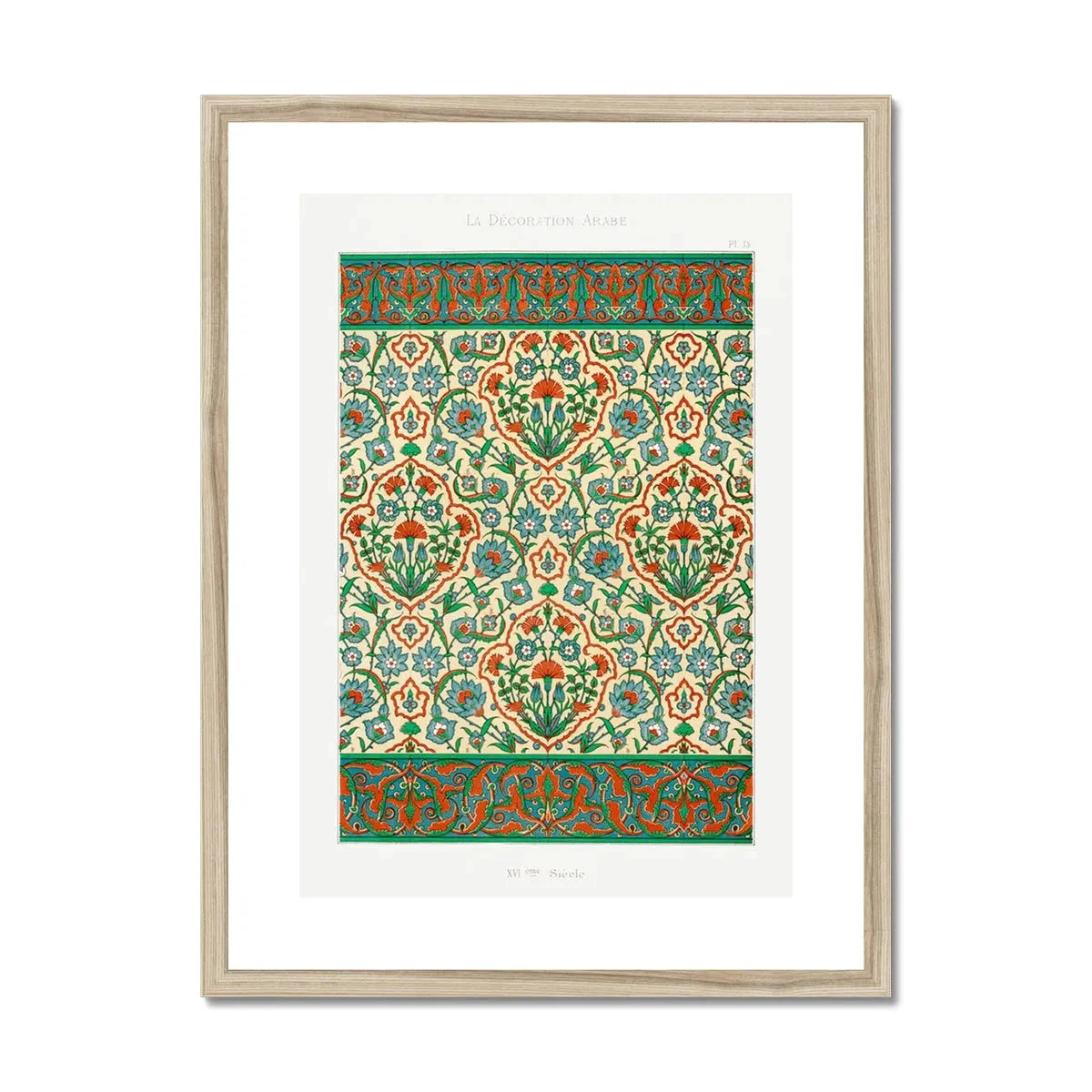 Emile Prisse D’avennes Pattern La Decoration Arabe Plate 33 Framed & Mounted Print - 18’x24’ / Natural Frame
