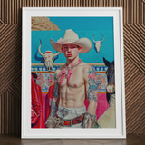 Emilio Lowbrow Cowboy Pop Art Print in White Frame