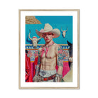 Emilio - Lowbrow Cowboy Pop Art Print, Shirtless Cowboy White Hat Pink Bandana Southwestern-themed Backdrop