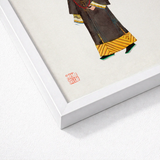 White Framed Artwork Traditional East Asian Figure Dark Qing Dynasty Manchu, Fashion Art, Bureaucratic Finesse