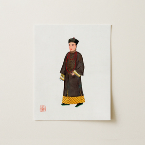 Emperor’s Courtier - Qing Dynasty Fashion Art Print / Canvas Rectangular White Poster Watercolor Illustration Elegantly Dressed Traditional