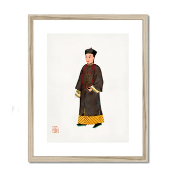 Emperor’s Courtier - Qing Dynasty Fashion Art Print, Traditional Chinese Portrait Painting Figure Dark Robe Yellow