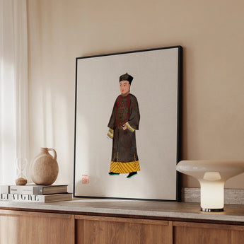 Emperor’s Courtier - Qing Dynasty Framed Canvas, Framed Artwork Figure Traditional Chinese Imperial Robes Yellow