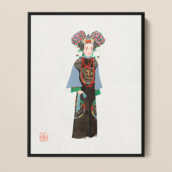 Framed Artwork Traditional Chinese Woman Ornate Multi-colored Attire Qing Dynasty Pageantry, Manchu Fashion Art, Costumes