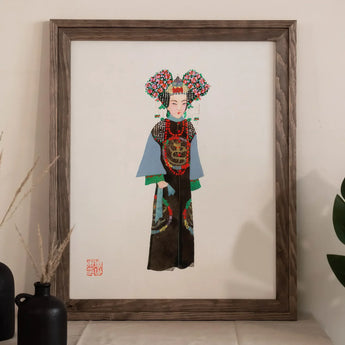 Empress - Qing Dynasty Fashion Art Print / Canvas Framed Artwork Stylized Chinese Opera Character Traditional Costume Qing Dynasty