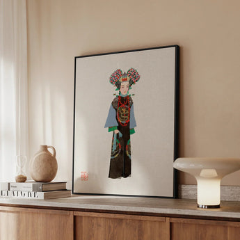 Empress - Qing Dynasty Fashion Art Print / Canvas Framed Artwork Traditional Chinese Opera Performer Ornate Black Qing Dynasty Pageantry,