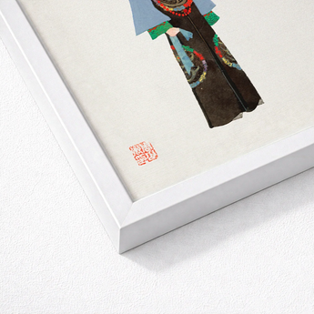 Framed Artwork Figure Traditional Attire Intricate Patterns Vibrant Qing Dynasty Pageantry, Manchu Fashion Art, Chinese Costumes