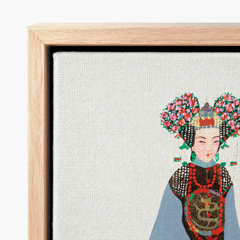 Framed Canvas Print Stylized Illustration Ornate Traditional Chinese Qing Dynasty Pageantry, Manchu Fashion Art, Costumes