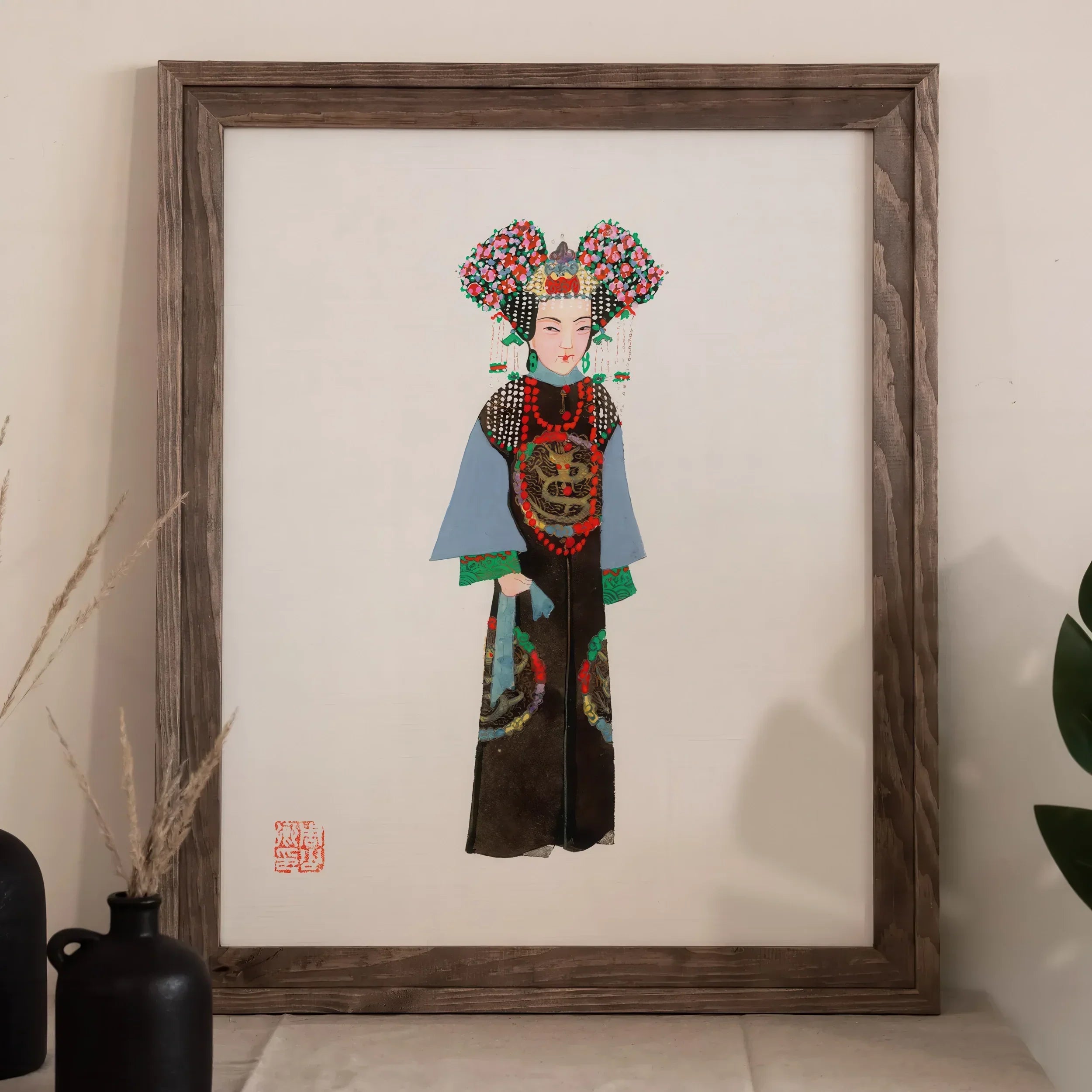 Empress Qing Dynasty Fashion Art Print, Framed Artwork Stylized Chinese Opera Character Traditional Costume