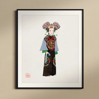 Empress - Qing Dynasty Fashion Art Print, Framed Artwork Traditional Chinese Opera Character Ornate Costume