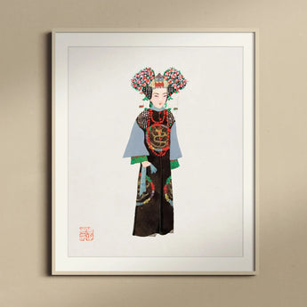 Empress - Qing Dynasty Fashion Art Print, Traditional Chinese Paper Art Illustration Female Figure Ornate