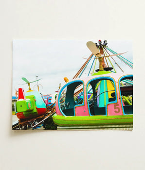 Vibrant Colorful Amusement Park Ride Photo Pink Green Empty Nest Giclée, Print, Waking Dream