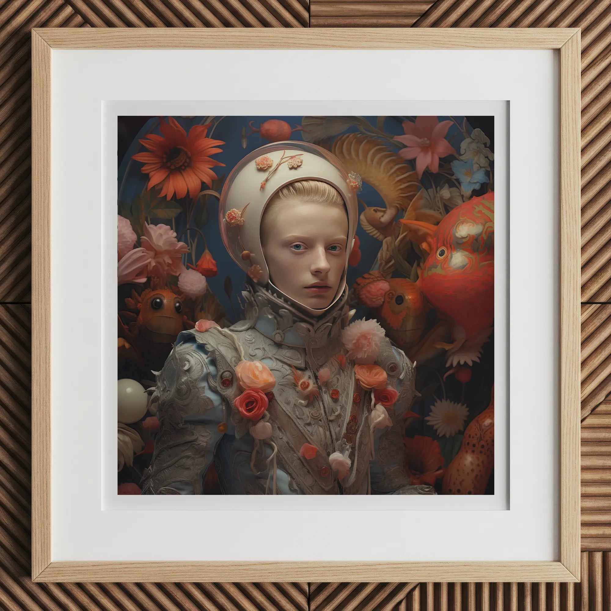 Enfant Terrible - Surreal Camp Art Print, 12x12’’ / 31x31cm / Natural Frame / 2’’ Matboard, Framed Artwork Person Ornate Astronaut Suit
