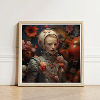 Enfant Terrible - Surreal Camp Art Print / Canvas Framed Artwork Figure Ornate Silver-toned Armor Adorned Vibrant, Aesthetic Queer,