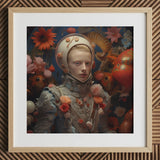 Enfant Terrible - Surreal Camp Art Print / Canvas Framed Artwork Person Ornate Astronaut Suit Surrounded Flowers Enfant Terrible, Camp