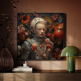 Enfant Terrible - Surreal Camp Fantasy Framed Canvas, Framed Portrait Floral-adorned Astronaut