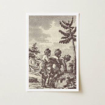 Engraving from the New Justine - Marquis De Sade Art Print / Canvas Vintage-style Black-and-white Engraved Three Figures Rustic Attire,