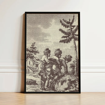 Engraving from the New Justine - Marquis De Sade Art Print / Canvas Black-framed Vintage-style Three Figures Period Attire Rustic