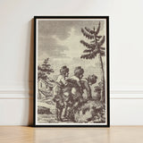 Engraving from the New Justine - Marquis De Sade Art Print / Canvas Black-framed Vintage-style Three Figures Period Attire Rustic, Bare